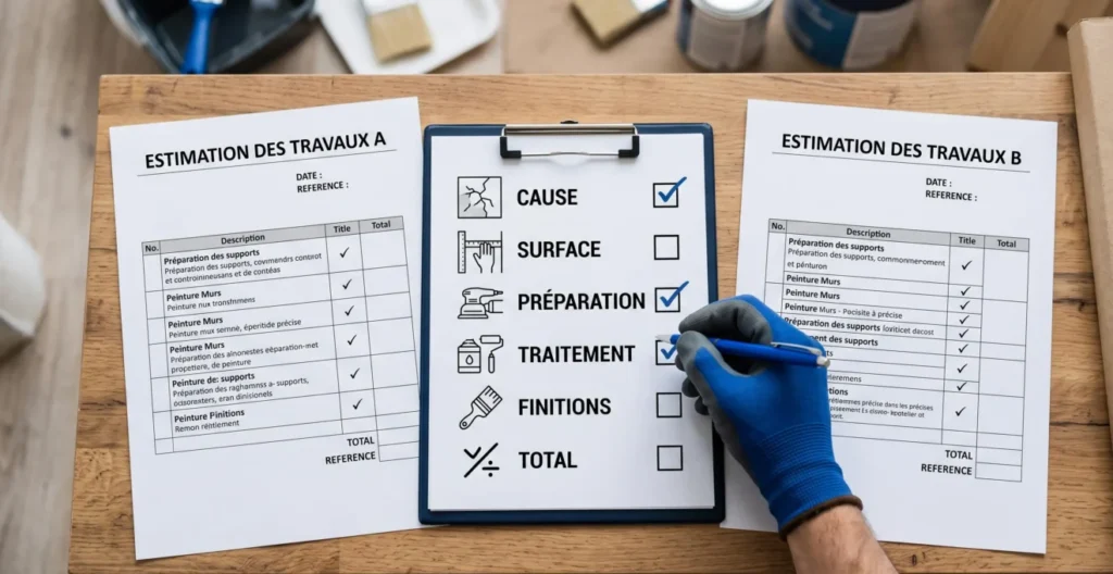 Checklist visuelle pour comparer deux devis de traitement de l'humidité